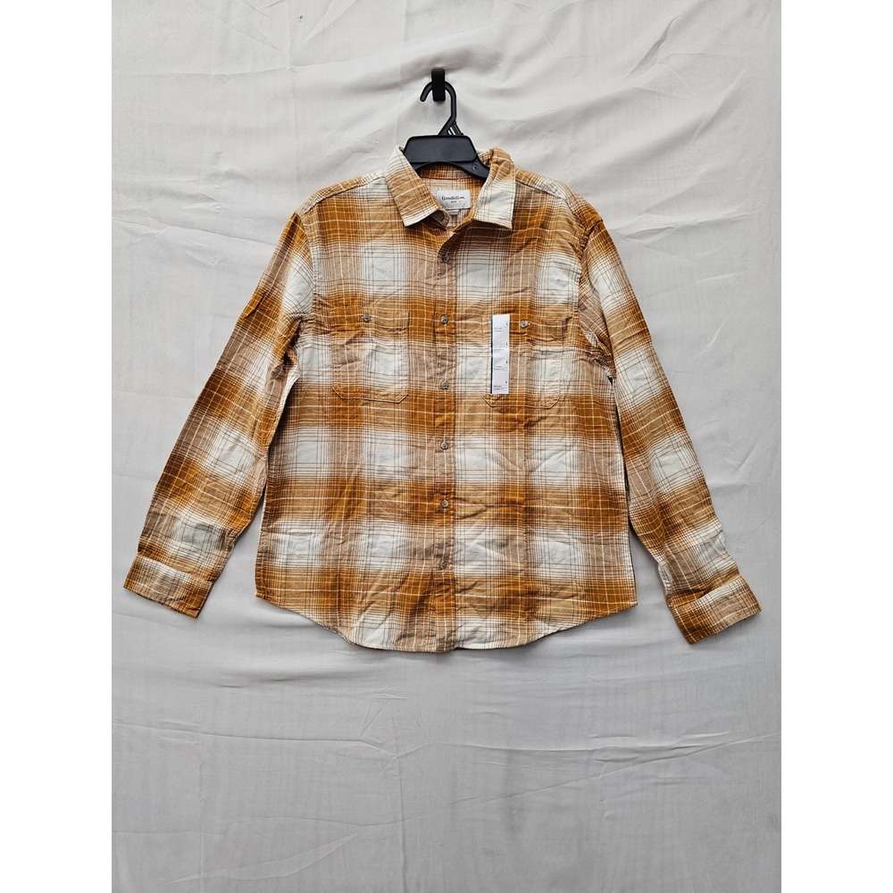 Goodfellow & Co Mens Plaid Midweight Flannel Shirt Orange Cotton Size Large